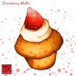  artist_logo bread cream food food_focus food_name fruit highres muffin no_humans original star_(symbol) strawberry yuki00yo 