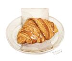  croissant dated food food_focus highres napkin no_humans original plate signature simple_background white_background ydxart 