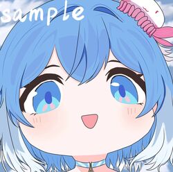  1girl aqua_hair haiyi open_mouth sample_watermark short_hair synthesizer_v 