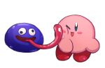  2boys blue_eyes blue_skin blush_stickers chiimako colored_skin full_body gooey_(kirby) kirby kirby&#039;s_dream_land_3 kirby_(series) long_tongue multiple_boys no_humans one_eye_closed open_mouth pink_skin smile tongue tongue_out white_background 