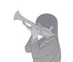  1girl bang_dream! bang_dream!_it&#039;s_mygo!!!!! collared_shirt from_side greyscale holding holding_instrument holding_trumpet instrument long_hair long_sleeves monochrome necktie nisroch111 profile school_uniform shiina_taki shirt solo trumpet upper_body 