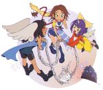  &gt;_&lt; 1boy 3girls alternate_costume black_hair boots bri_(brigriv) brown_hair eiko_carol fairy final_fantasy final_fantasy_ix final_fantasy_viii final_fantasy_x final_fantasy_x-2 glaring green_eyes in-franchise_crossover jewelry kingdom_hearts kingdom_hearts_ii leaning_forward mini_person minigirl multiple_girls necklace official_alternate_costume ponytail purple_hair rinoa_heartilly shaded_face shorts shorts_under_skirt skirt smile squall_leonhart wings yuna_(ff10) 