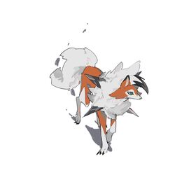  animal_ears claws fluffy_hair green_eyes highres jitome looking_to_the_side lycanroc mane multicolored_fur no_humans orange_fur pokemon pokemon_(creature) pokemon_sm shadow simple_background slit_pupils spikes suramo_(lbsto3m) tail twitter_username white_background 