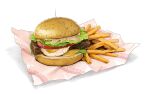  burger cheese english_text food food_focus french_fries fried_egg highres jchoy lettuce no_humans original shadow simple_background tomato tomato_slice toothpick white_background 
