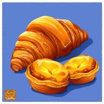  artist_logo blue_background border bread croissant food food_focus highres no_humans original pastry white_border yuki00yo 