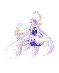  1girl armlet arrow_(projectile) artist_request black_bow bow bow_(weapon) dress dress_bow euryale_(fate) fate/grand_order fate_(series) hairband halo headdress highres holding holding_arrow holding_bow_(weapon) holding_weapon lolita_hairband long_hair petite purple_hair ribbon-trimmed_hairband sidelocks simple_background sleeveless solo sparkle twintails very_long_hair violet_eyes weapon white_background white_bow white_dress white_footwear 