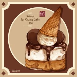  artist_logo artist_name cake chocolate_syrup food food_focus food_name highres ice_cream ice_cream_cake ice_cream_cone no_humans original still_life yuki00yo 