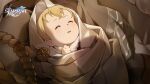  1boy aged_down aventurine_(honkai:_star_rail) baby blonde_hair copyright_name english_commentary honkai:_star_rail honkai_(series) light_blush official_art open_mouth raised_eyebrows shadow short_hair sleeping 