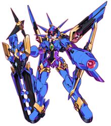  1boy absurdres alternate_color arm_cannon armor blue_armor blue_helmet bodysuit commentary commission copy_x_(mega_man) english_commentary fairy_leviathan_(mega_man) fighting_fefnir_(mega_man) forehead_jewel full_body fusion glowing glowing_eyes glowing_weapon hashtag-only_commentary helmet hidden_phantom_(mega_man) highres holding_cannon male_focus mechanical_wings mega_man_(series) mega_man_zero_(series) pillar_buster purple_bodysuit red_eyes sage_harpuia_(mega_man) simple_background spikes ultimate_armor_x_(mega_man) weapon white_background wings x_(mega_man) 