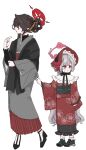  2girls alternate_costume blue_archive character_request floral_print highres japanese_clothes kimono multiple_girls shuro_(blue_archive) simple_background syurorori white_background 
