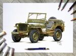  anthony-c art_tools_in_frame colored_pencil colored_pencil_(medium) english_commentary green_car highres jeep marker marker_(medium) mechanical_pencil military_vehicle motor_vehicle original pencil photo_(medium) rope shadow signature simple_background star_(symbol) traditional_media vehicle_focus white_background 