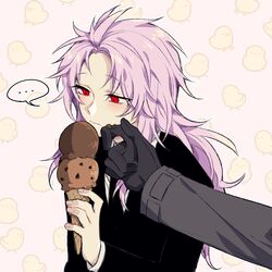  ... 2boys black_gloves black_jacket black_necktie commentary_request food gloves hatsutori_hajime highres holding holding_food holding_ice_cream holding_ice_cream_cone ice_cream ice_cream_cone jacket korean_commentary long_hair long_sleeves male_focus mometsu_033 multiple_boys necktie pink_hair saibou_shinkyoku shirt solo_focus spoken_ellipsis theodore_riddle upper_body white_shirt 