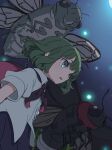  1girl absurdres animal antenna_hair black_cape black_shorts bug cape collared_shirt fireflies firefly green_eyes green_hair highres kame_(kamepan44231) looking_ahead open_mouth red_cape shirt short_sleeves shorts solo touhou white_shirt wriggle_nightbug 