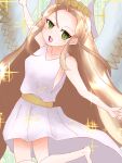  1girl absurdres angel_wings duel_monster green_eyes harumi_makoto highres sparks victorica_angel_of_bravery wings yu-gi-oh! 
