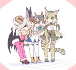  0x0082 3girls :3 absurdres animal_ears animal_print bare_shoulders bat_ears bat_girl bat_wings black_footwear black_skirt blonde_hair blue_bow blue_bowtie blue_shorts blush boots bow bowtie brown_eyes brown_footwear brown_gloves brown_hair brown_long-eared_bat_(kemono_friends) brown_shirt cat_print cellphone center_frills detached_collar detached_sleeves elbow_gloves fang fingerless_gloves frills fur_collar fur_trim garter_straps gloves green_bow green_bowtie green_eyes green_footwear green_hair hair_between_eyes hair_bow high-waist_skirt high_heels highres juliet_sleeves jungle_cat_(kemono_friends) kemono_friends kemono_friends_v_project light_brown_hair long_sleeves mary_janes multicolored_hair multiple_girls pantyhose phone pink_gloves pink_pantyhose pleated_skirt print_gloves print_skirt print_thighhighs puffy_short_sleeves puffy_sleeves shirt shoes short_shorts short_sleeves shorts siberian_chipmunk_(kemono_friends) sidelocks skirt smartphone thigh-highs two-tone_shirt white_fur white_hair white_shirt white_thighhighs wings yellow_bow yellow_bowtie zettai_ryouiki 