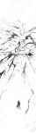  1boy 1other ambiguous_gender arknights chong_yue_(arknights) coat commentary_request doctor_(arknights) dragon_boy dragon_horns dragon_tail greyscale highres hood hood_up horns korean_commentary long_hair monochrome nills standing tail very_wide_shot white_background 