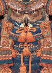  animal animal_focus armor beak bird black_eyes clothed_animal hawk helmet japanese_armor kabuto_(helmet) kusazuri looking_at_viewer no_humans original solo straight-on tassel tonbippo08 upper_body 