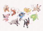  absurdres blue_eyes claws closed_mouth commentary_request electrike fangs fangs_out growlithe highres houndour kanami_(bprod) lillipup no_humans open_mouth pokemon pokemon_(creature) poochyena red_eyes riolu rockruff signature smile snubbull tongue tongue_out white_background yamper 