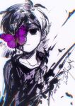  1boy black_eyes black_hair bug butterfly closed_mouth collarbone colored_skin expressionless looking_at_viewer omori omori_(omori) patient51311752 short_hair solo upper_body white_skin 