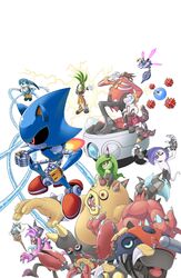  2girls 6+boys absurdres adam_bryce_thomas dr._eggman dr._starline english_commentary facial_hair fingernails gloves highres horns kitsunami_the_fennec metal_sonic moto_bug multiple_boys multiple_girls mustache official_art robot sonic_(series) sonic_the_hedgehog_(idw) striped_horns surge_the_tenrec tail white_background white_gloves zavok_(sonic) zazz zeena zik zomom zor_(sonic) 