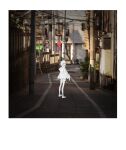  1girl bang_dream! bang_dream!_it&#039;s_mygo!!!!! building commentary_request day from_behind highres jacket long_sleeves looking_at_viewer looking_back official_art outdoors photo_background power_lines road_sign shoes short_hair shorts shu_atelier sign sneakers socks solo takamatsu_tomori tokyo_(city) toshima_(tokyo) utility_pole 