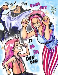 1boy 2girls artist_name bartholomew_kuma bear_ears deviantart_username father_and_daughter ginny_(one_piece) glasses jewelry_bonney long_hair mother_and_daughter multiple_girls one_piece what_if