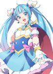  1girl :d blue_eyes blue_hair blue_skirt cure_sky fingerless_gloves floating_hair frilled_skirt frills gloves gradient_hair hazuki_(sutasuta) highres hirogaru_sky!_precure long_hair looking_at_viewer multicolored_hair open_mouth pink_hair precure reaching reaching_towards_viewer shirt simple_background sketch skirt smile solo standing twintails underbust very_long_hair white_background white_gloves white_shirt 