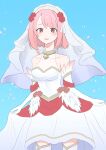 1girl absurdres bare_shoulders boots bridal_veil bride dress fire_emblem fire_emblem_engage fire_emblem_heroes flower gold_trim hairband highres inuinui29 lapis_(fire_emblem) lapis_(mighty_bride)_(fire_emblem) official_alternate_costume pink_eyes pink_hair red_flower red_rose rose solo thigh_boots two-tone_hairband veil wedding_dress white_dress white_hairband yellow_hairband 