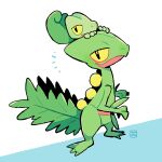  animal_focus artist_name aukives black_eyes blue_background bright_pupils claws closed_mouth colored_sclera evolutionary_line no_humans pokemon pokemon_(creature) sceptile signature smile standing treecko two-tone_background white_background white_pupils yellow_sclera 