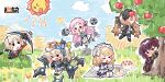  6+girls :&lt; apple apple_tree blonde_hair blue_sky blush blush_stickers bow_(weapon) bush cake cake_slice chinese_commentary clouds cloudy_sky copyright_name cup dinergate_(girls&#039;_frontline) food fruit g36_(girls&#039;_frontline) girls&#039;_frontline_2:_exilium girls_frontline helena_(girls&#039;_frontline_2) highres logo multiple_girls official_art open_mouth pink_hair purple_hair sharp_teeth sky sun teacup teapot teeth tree triangle_mouth ullrid_(girls&#039;_frontline_2) ump9_(girls&#039;_frontline) vepley_(girls&#039;_frontline_2) wa2000_(girls&#039;_frontline) weapon 