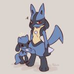  advos artist_name black_eyes black_fur blue_fur chibi evolutionary_line grey_background looking_at_viewer lucario pokemon pokemon_(creature) red_eyes riolu simple_background spikes standing two-tone_fur 