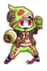  agent_joe arm_cannon artist_request black_collar black_jacket black_sleeves blue_footwear bound_ankles chain collar collared_jacket crash_fever fighting_stance game_cg gloves green_gloves green_hood green_pants horizontal-striped_gloves jacket legs_apart lowres mask object_through_head official_art outline pants patchwork_hood red_eyes red_outline saturated screw_in_head shirt short_sleeves silver_bracelet skull_mask solo square_print striped_clothes striped_hood striped_shirt tachi-e torn_clothes torn_gloves transparent_background two-tone_pants weapon zipper_pull_tab 