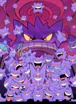  @_@ boo_(mario) bow bowtie bulging_eyes clothed_pokemon colored_sclera colored_skin confusion_(pokemon) crobat ditto evil_smile evolutionary_line fangs floating gastly gengar ghost gigantamax gigantamax_gengar hat haunter highres hilary_(pokemon) mega_gengar mega_pokemon pauldrawsart pokemon pokemon_(anime) pokemon_(creature) pokemon_tower_ghost poketoon purple_skin red_eyes sharp_teeth smile super_mario_bros. teeth tongue tongue_out too_many top_hat transformed_ditto wide_mouth yellow_sclera 