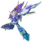 1boy absurdres android arm_cannon commentary energy_gun green_eyes helmet hi-go! highres joints leg_up male_focus mechanical_wings mega_man_(series) mega_man_x_(series) protected_link robot_joints simple_background solo weapon white_background wings x_(mega_man) x_buster 