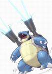  absurdres animal_focus black_eyes blastoise cannon claws commentary dutch_angle fangs firing full_body highres kikken laser looking_afar no_humans open_mouth pokemon pokemon_(creature) simple_background solo standing tongue white_background 