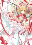 1girl alternate_costume blonde_hair bonnet clip_studio_paint_(medium) crystal_wings dress flandre_scarlet frilled_dress frills full_body heart holding holding_umbrella looking_at_viewer parasol red_eyes solo tika_(mika4975) too_many too_many_frills touhou umbrella wrist_cuffs 