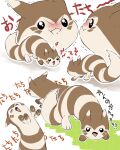  &gt;_&lt; :i blush closed_eyes commentary_request furret multiple_views no_humans open_mouth pokemon pokemon_(creature) simple_background sound_effects tl2zymo0jsu1lzi translation_request 
