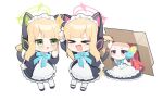  &gt;_&lt; 3girls animal_ear_headphones animal_ears apron black_dress black_footwear blonde_hair blue_archive blush bow cat_ears closed_mouth dress duster fake_animal_ears frilled_apron frills green_eyes green_halo hair_bow halo headphones highres holding holding_duster long_hair long_sleeves maid maid_headdress midori_(blue_archive) midori_(maid)_(blue_archive) momoi_(blue_archive) momoi_(maid)_(blue_archive) multiple_girls official_alternate_costume open_mouth pantyhose pink_halo redhead sayun_(5_to_16_) shoes short_hair siblings simple_background sisters smile twins violet_eyes white_apron white_background white_bow white_pantyhose yuzu_(blue_archive) yuzu_(maid)_(blue_archive) 