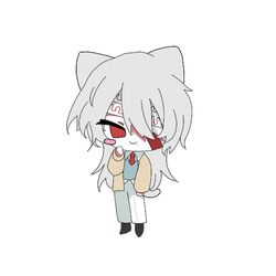  1boy animal_ears animated animated_gif bandage_over_one_eye bandaged_head bandages black_footwear blue_vest blush_stickers cat_boy cat_ears cat_tail chibi chibi_only chinese_commentary closed_mouth collared_shirt commentary_request grey_hair hand_on_own_cheek hand_on_own_face jacket jiaowohuahua09695 kemonomimi_mode long_hair long_sleeves male_focus mole mole_under_mouth open_clothes open_jacket pale_skin pants red_eyes shirt shu_nanfeng simple_background single_blush_sticker smile solo tail touqi_guaitan untucked_shirt vest white_background white_pants white_shirt yellow_jacket 