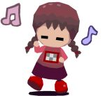  1girl animated animated_gif braid brown_hair chibi chibi_only closed_eyes colinarmis dancing long_hair long_sleeves looping_animation madotsuki musical_note no_mouth pink_shirt print_shirt purple_skirt red_footwear shirt shoes skirt solo twin_braids twintails yume_nikki 