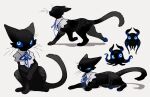  animal animal_focus blue_eyes blue_sclera bul_(moiko) capelet cat collared_capelet colored_sclera glowing glowing_eyes highres looking_at_viewer lying no_humans original simple_background sitting squid walking whiskers white_background white_capelet 