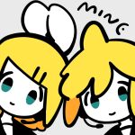  1boy 1girl blonde_hair blue_eyes bow brother_and_sister cowlick flat_color hair_bow hair_ornament hairclip head_tilt headset inemuri_(jdq5e) kagamine_len kagamine_rin limited_palette looking_at_viewer medium_hair portrait sailor_collar siblings side-by-side simple_background swept_bangs thick_outlines vocaloid white_background 