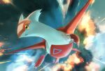  :o blurry claws commentary_request day_walker1117 explosion flying highres latias no_humans open_mouth pokemon pokemon_(creature) revision solo yellow_eyes 