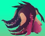  closed_mouth covered_eyes extra_mouth green_background mawile mega_mawile mega_pokemon no_humans notvolsung pokemon pokemon_(creature) saliva sharp_teeth simple_background smile solo standing standing_on_one_leg teeth tongue tongue_out 
