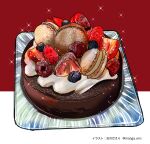  absurdres berry cake chocolate_cake food food_focus highres macaron manga_eris no_humans original sparkle tray 