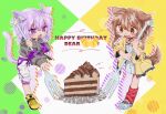  2girls :3 :d ahoge animal_collar animal_ear_fluff animal_ears bad_id bad_twitter_id black_hoodie blush bone_hair_ornament braid brown_eyes brown_hair brown_tail cake cake_slice cartoon_bone cat_ears cat_girl cat_tail censored chocolate_cake collar commentary_request dog_ears dog_girl dog_tail drooling emoji food fork full_body gift_bag hair_between_eyes hair_ornament happy_birthday holding holding_fork hololive hood hoodie inactive_account inugami_korone inugami_korone_(1st_costume) jacket jmeysan long_sleeves looking_down low_twin_braids mouth_drool multiple_girls nekomata_okayu nekomata_okayu_(1st_costume) open_mouth oversized_object pants purple_hair red_collar red_socks short_hair smile socks standing sweatpants tail twin_braids violet_eyes virtual_youtuber white_pants yellow_jacket 