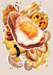  absurdres bread bread_slice egg egg_(food) food food_focus fried_egg fried_rice gudetama highres ketchup mothman1930 no_humans omelet omurice rice sandwich sanrio softboiled_egg toast 