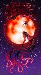  absurdres bloodborne deadpool_yuchan eldritch_abomination full_moon highres hole_in_face monster monster_focus moon moon_presence_(bloodborne) multiple_tails night night_sky no_humans red_moon signature sky solo space star_(sky) tail tentacles 