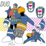  1boy android aqua_belt ariga_hitoshi armor arrow_(symbol) artist_name black_bodysuit blue_footwear bodysuit boots breastplate character_name checkered_background clenched_hands clenched_teeth closed_mouth commentary_request concept_art duo_(mega_man) forehead_jewel from_behind frown full_body gauntlets gem gloves glowing glowing_eyes gradient_background helmet highres knee_boots looking_at_viewer looking_up male_focus mechanical_wings mega_man_(classic) mega_man_(series) mega_man_8 mega_man_megamix multiple_views no_humans pink_background portrait red_eyes red_gemstone reference_sheet robot robot_ears scanlines shoe_soles shoulder_spikes signature simple_background single_gauntlet spikes standing tank_(container) teeth three_quarter_view turnaround upper_body white_background white_gloves wings yellow_background 