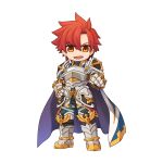  1boy armor armored_boots blue_cape boots breastplate cape chibi clenched_hand cross faulds full_body gauntlets hair_between_eyes hand_on_own_hip imperial_guard_(ragnarok_online) leg_armor looking_at_viewer male_focus medium_bangs official_art open_mouth orange_eyes parted_bangs pauldrons purple_cape ragnarok_online redhead short_hair shoulder_armor simple_background smile solo standing tachi-e transparent_background two-sided_cape two-sided_fabric v-shaped_eyebrows yuichirou 